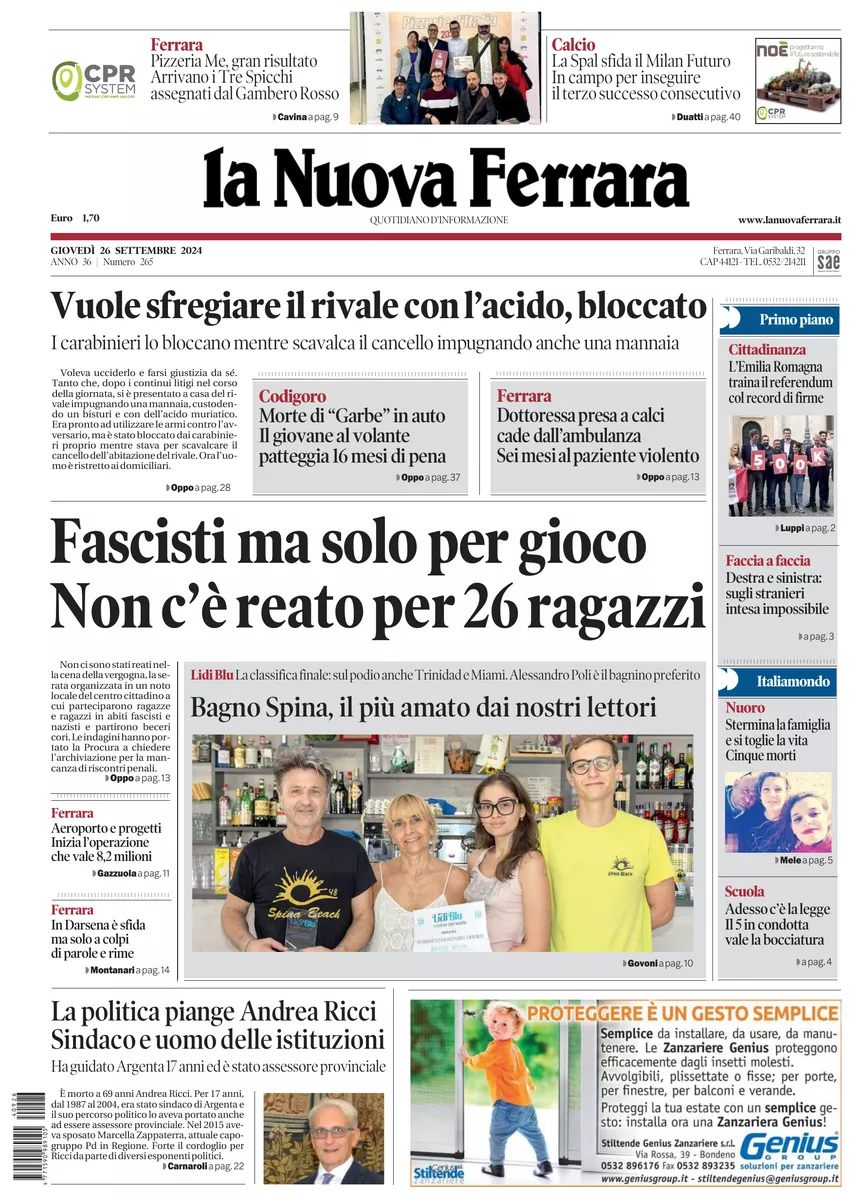 Prima-pagina-nuova ferrara-oggi-edizione-del-2024-09-26